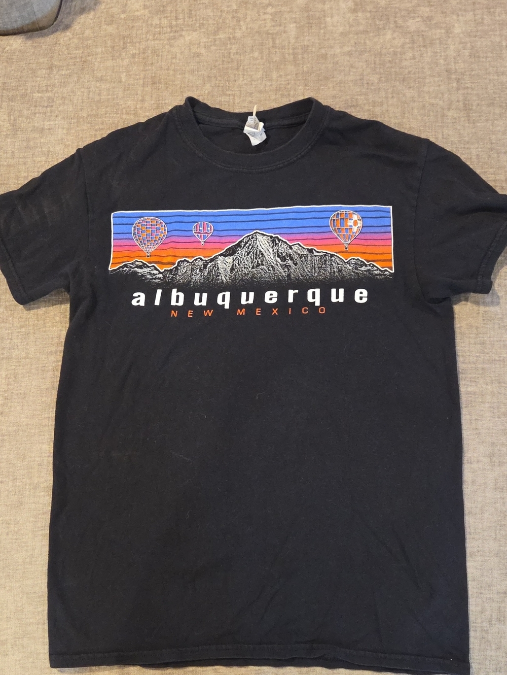 Gildan Black Albuquerque New Mexico Graphic Tee with Sunset Hues